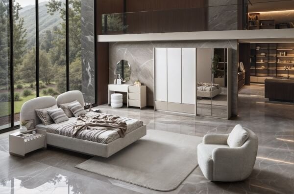 Japandi Bazalı Yatak Odası