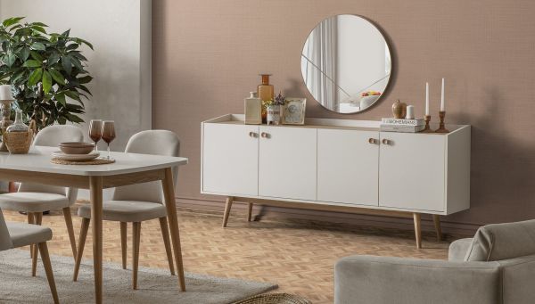 Bohem Yemek Odası Konsol ve Ayna + Masa + 6 Sandalye