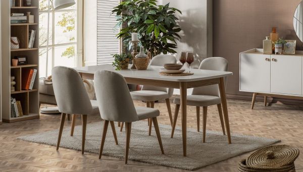 Bohem Yemek Odası Konsol ve Ayna + Masa + 6 Sandalye