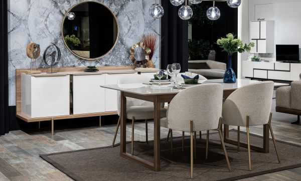 İsabelle Yemek Odası Konsol ve Ayna + Masa + 6 Sandalye