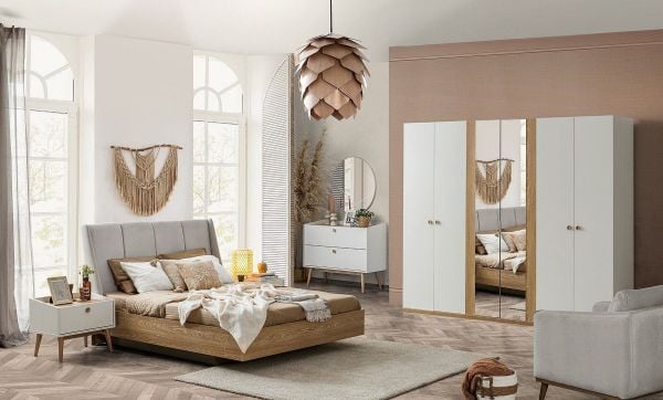 Bohem 6 Kapılı Yatak Odası Gardolap + Karyola + Şifonyer ve Ayna + 2 Komodin