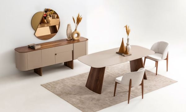 Delta Yemek Odası - Bej - Ceviz